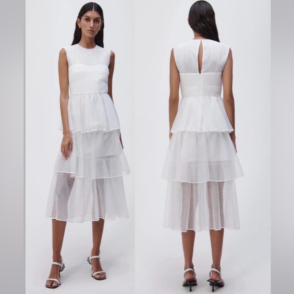Jonathan Simkhai | Benton Tulle Plisse Midi Dress | Nwt Size 4 & Size 6